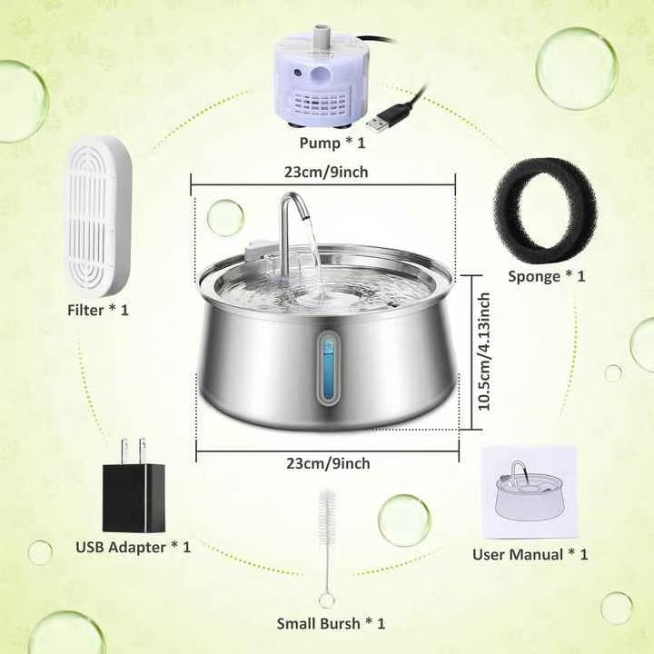 Pet Water Fountain Dispenser - Stainless Steel